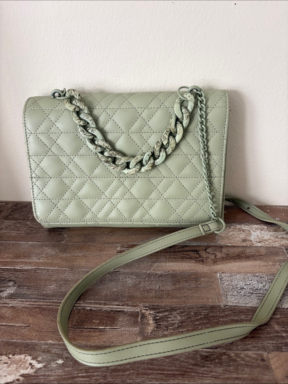 Betsey Johnson Quilted Crossbody Bag in Sage Green